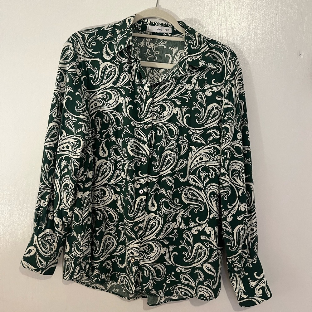 Mango Paisley Green and White Women's Top